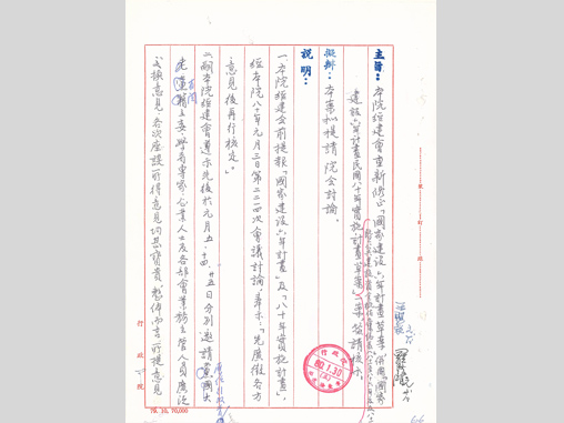 Draft of a six-year national construction program approved by Premier Hau Pei-tsun for discussion by the Cabinet大圖1